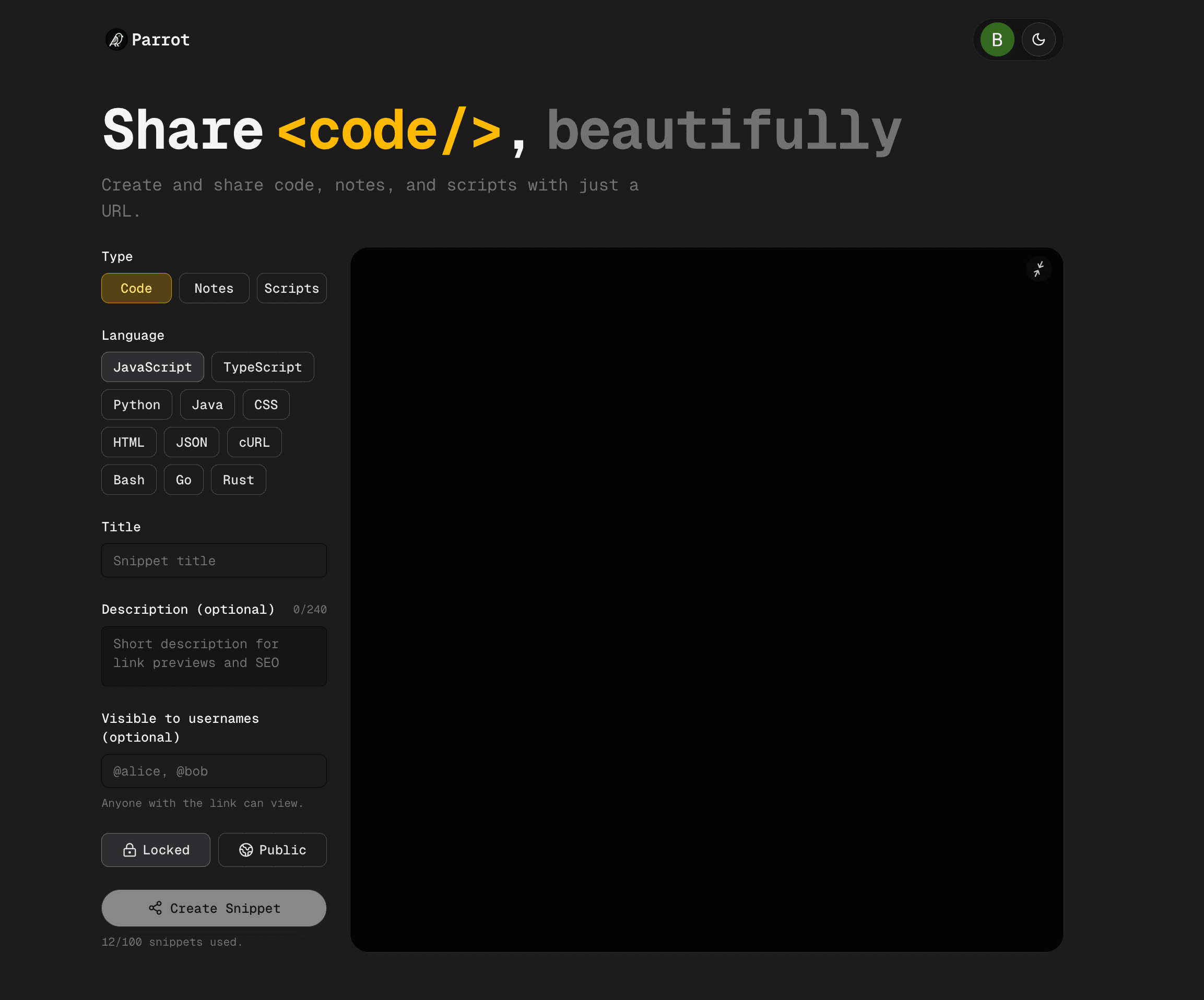 Parrot workspace for securely sharing notes, snippets, scripts, and expertise
